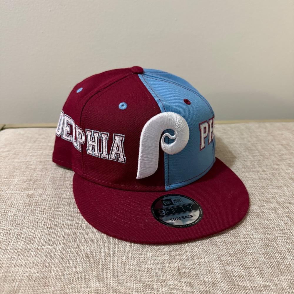 New Era Philadelphia Phillies 9FIFTY Snapback Hat Maroon Blue Split OSFM NEW